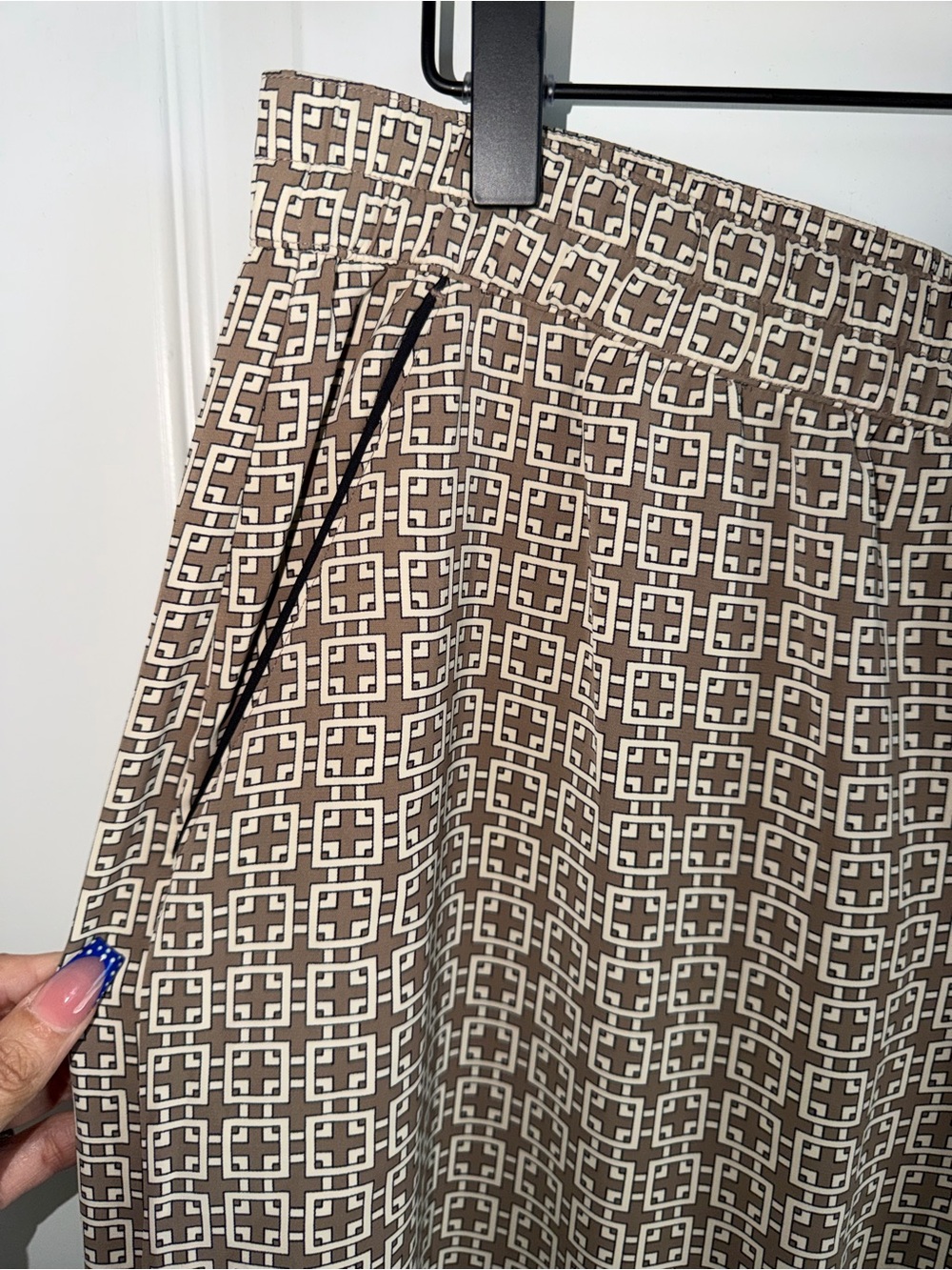 Abercrombie & Fitch Geometric Print Wide Leg Pants Size Large Taupe Cream - Picture 4 of 6